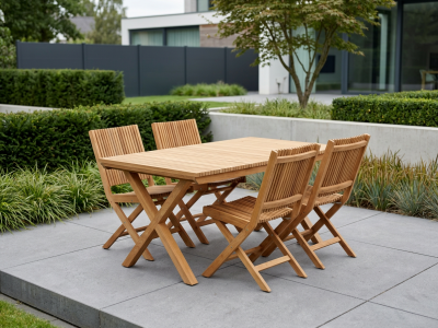 Brafab Julita Gartenm&ouml;bel-Set 1, 5-teilig, Teak natur, 4 Sessel und 1 Tisch 150x90cm