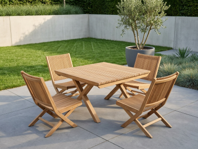 Brafab Julita Teak Lounge-Set 2, 4 Sessel und 1 Tisch 90x90cm Staboptik
