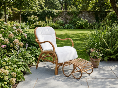Brafab Vallda Lounge-Set, Sessel mit Kissen und Fu&szlig;hocker