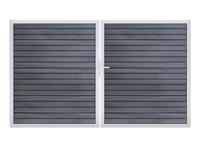 GrojaSolid Rhombus BPC Steckzaun Doppeltor 300x180cm steingrau co-exdrudiert Alu-blank EV1, DIN links