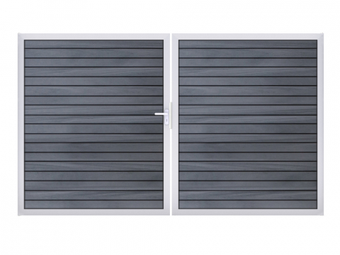 GrojaSolid Rhombus BPC Steckzaun Doppeltor 300x180cm steingrau co-exdrudiert Alu-blank EV1, DIN rechts