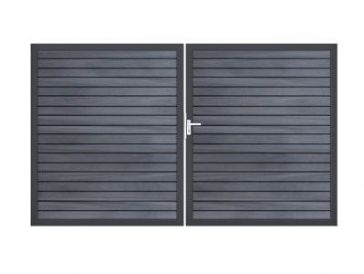 GrojaSolid Rhombus BPC Steckzaun Doppeltor 300x180cm steingrau co-exdrudiert Alu-DB703, DIN links