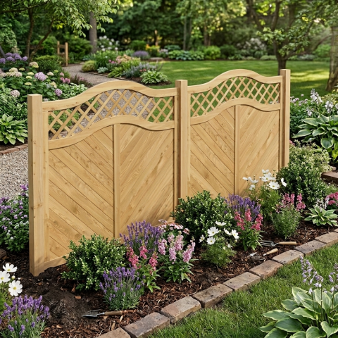 Massivzaun Privora L&auml;rche natur Schweifbogen 180x180-165cm mit Gitter