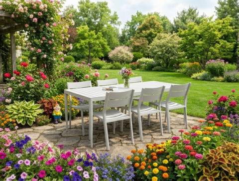 Brafab Bigby-Delia Gartenm&ouml;bel-Set-1, 6 Stapelsessel und 1 Tisch 195x90cm