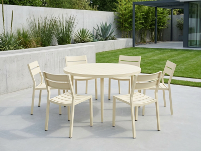 Brafab Bigby-Delia Gartenm&ouml;bel-Set 2, Aluminium Lemon, 6 Sessel und 1 Tisch 130cm
