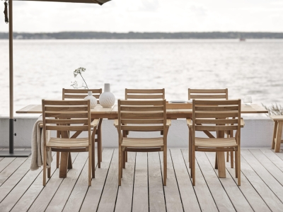 Brafab Brutus-Keros Set Teakholz, 6 Stapelsessel und 1 Ausziehtisch 200-265x100cm