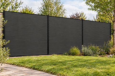 Elephant Steckzaun Set Triple Rhombus 180x178cm WPC Anthrazit, Leisten Schwarz
