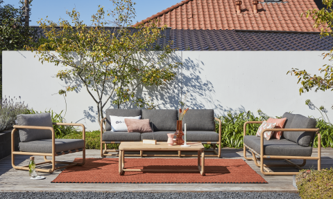 Apple Bee Dolce Lounge Sessel Teak Kissen Grau