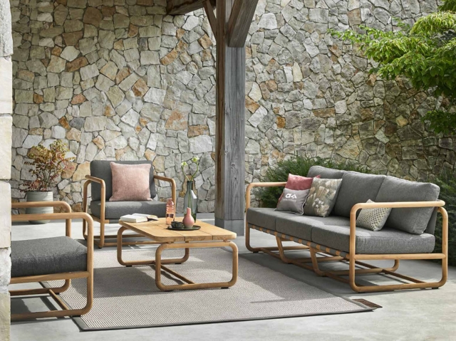 Apple Bee Dolce Lounge Sessel Teak Kissen Grau