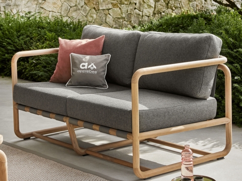 Apple Bee Dolce 2-Sitzer Loungesofa 141cm Teak Kissen grau