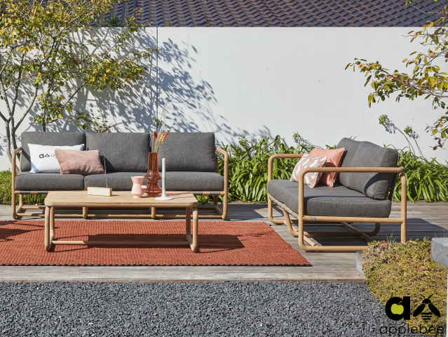 Apple Bee Dolce 2-Sitzer Loungesofa 141cm Teak Kissen grau