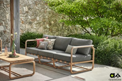 Apple Bee Dolce 3-Sitzer Loungesofa 209cm Teakholz Grau