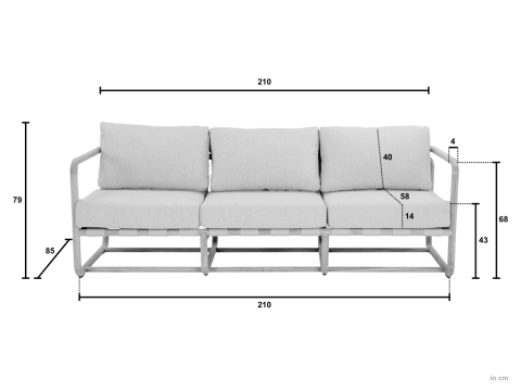 Apple Bee Dolce 3-Sitzer Loungesofa 210cm Teak Kissen Grau