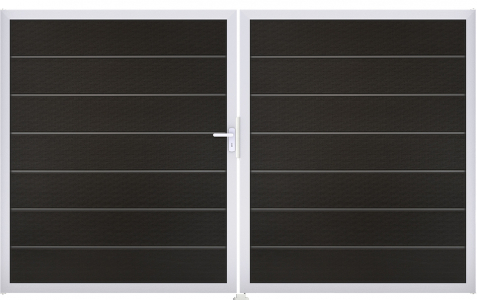 GrojaSolid Grande Premium BPC Steckzaun Doppeltor DIN Rechts Sonderbreite H:180cm schwarz co-exdrudiert EV1