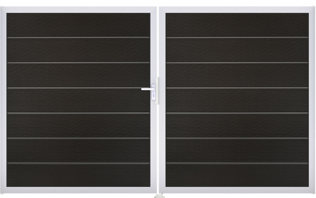 GrojaSolid Grande Premium BPC Steckzaun Doppeltor DIN Rechts Sonderbreite H:180cm schwarz co-exdrudiert EV1