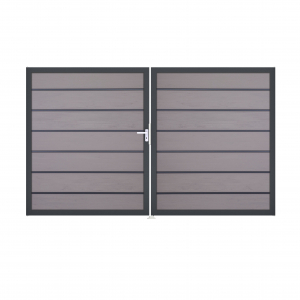 GrojaSolid Grande Premium BPC Steckzaun Doppeltor DIN Rechts Sonderbreite H:180cm BiColor-Sand-anthrazit DB703