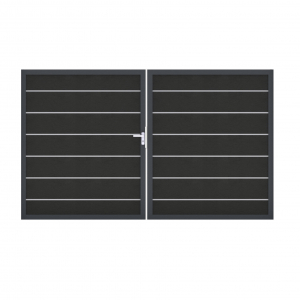 GrojaSolid Grande Premium BPC Steckzaun Doppeltor DIN Rechts Sonderbreite H:180cm schwarz co-exdrudiert-Alu-anthrazit DB