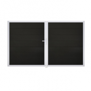 GrojaSolid Grande BPC Steckzaun Doppeltor DIN Rechts Sonderbreite H:180cm schwarz co-exdrudiert EV1