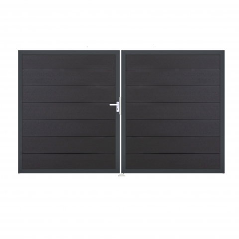 GrojaSolid Grande BPC Steckzaun Doppeltor DIN Rechts Sonderbreite H:180cm anthrazitgrau DB 703