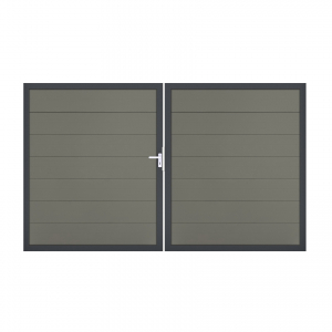 GrojaSolid Grande BPC Steckzaun Doppeltor DIN Rechts Sonderbreite H:180cm grau DB703
