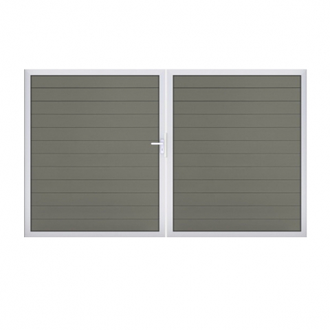 GrojaSolid BPC Steckzaun Doppeltor DIN Rechts Sonderbreite H:180cm grau EV1