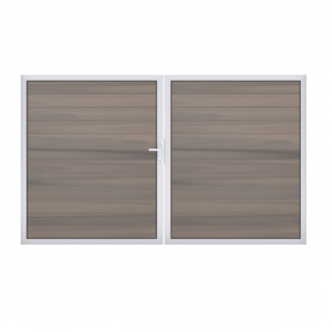 GrojaSolid BPC Steckzaun Doppeltor DIN Rechts Sonderbreite H:180cm BiColor-co-exdrudiert EV1