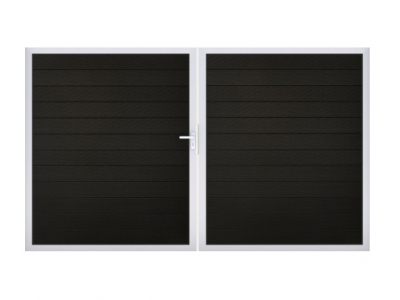 GrojaSolid BPC Steckzaun Doppeltor DIN Rechts Sonderbreite H:180cm schwarz-co-exdrudiert EV1