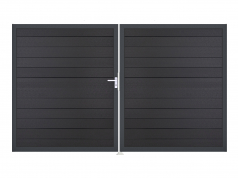 GrojaSolid BPC Steckzaun Doppeltor DIN Rechts Sonderbreite H:180cm anthrazitgrau DB703
