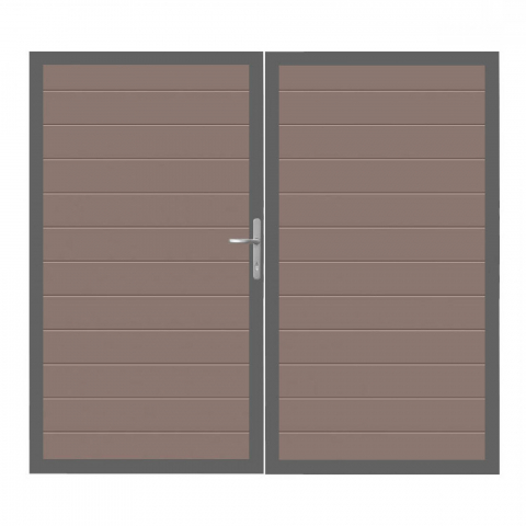 GrojaSolid BPC Steckzaun Doppeltor DIN Rechts Sonderbreite H:180cm terra DB703