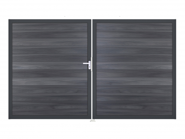 GrojaSolid BPC Steckzaun Doppeltor DIN Rechts Sonderbreite H:180cm steingrau DB703