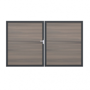 GrojaSolid BPC Steckzaun Doppeltor DIN Rechts Sonderbreite H:180cm BiColor-co-exdrudiert DB703