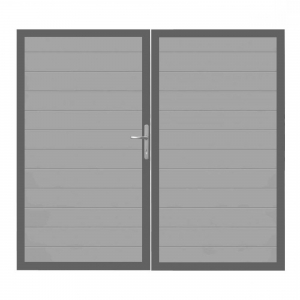 GrojaLumino Alu Steckzaun Doppeltor DIN Rechts Sonderbreite H:180cm silbergrau DB703