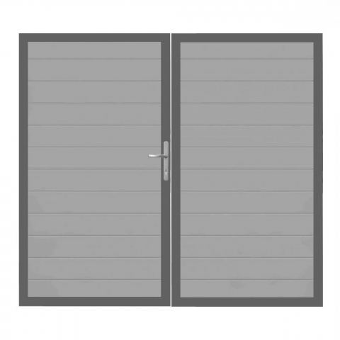 GrojaLumino Alu Steckzaun Doppeltor DIN Rechts Sonderbreite H:180cm silbergrau DB703