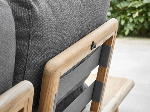 Apple Bee Sling 3-Sitzer Sofa 242cm, Ablage links, Teak Kissen grau