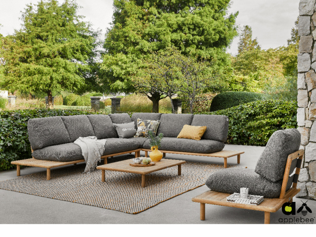 Apple Bee Sling 3-Sitzer Sofa Ablage links ca. 242cm Teakholz Grau