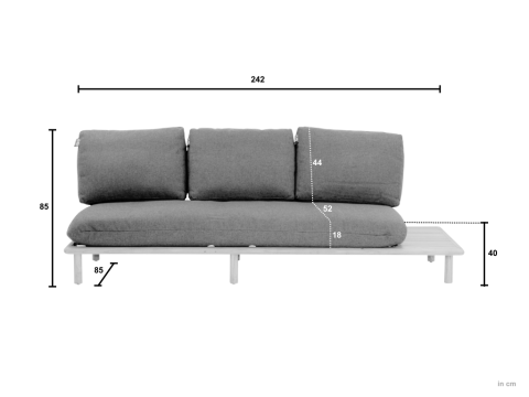Apple Bee Sling 3-Sitzer Sofa 242cm, Ablage rechts, Teak Kissen grau