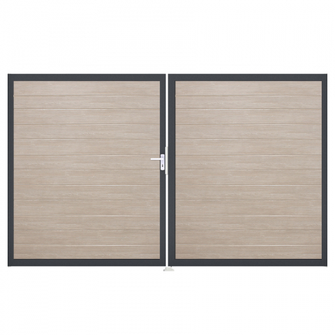 Groja BasicLine Steckzaun schmal Doppeltor DIN Rechts Sonderbreite H:180cm Sheffield Oak DB703