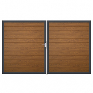 Groja BasicLine Steckzaun schmal Doppeltor DIN Rechts Sonderbreite H:180cm Golden Oak  DB703
