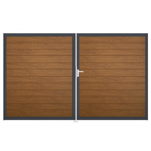Groja BasicLine Steckzaun schmal Doppeltor DIN Links Sonderbreite H:180cm Golden Oak  DB703