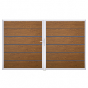 Groja BasicLine Steckzaun Premium DIN Rechts Doppeltor Sonderbreite H:180cm Golden Oak EV1