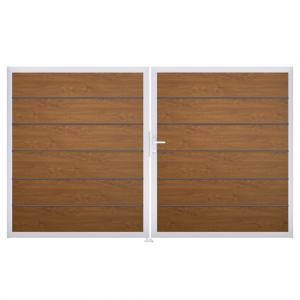 Groja BasicLine Steckzaun Premium DIN Links Doppeltor Sonderbreite H:180cm Golden Oak EV1