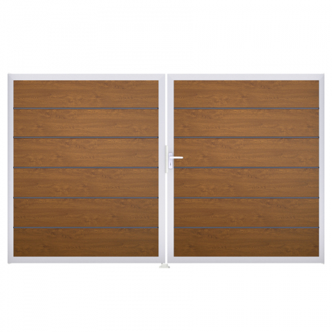 Groja BasicLine Steckzaun Premium DIN Links Doppeltor Sonderbreite H:180cm Golden Oak EV1