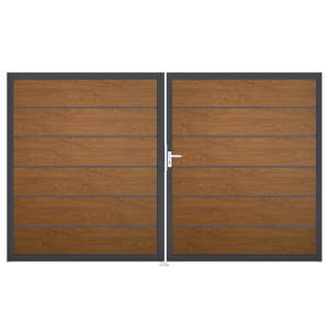 Groja BasicLine Steckzaun Premium Doppeltor DIN Links Sonderbreite H:180cm Golden Oak  DB703