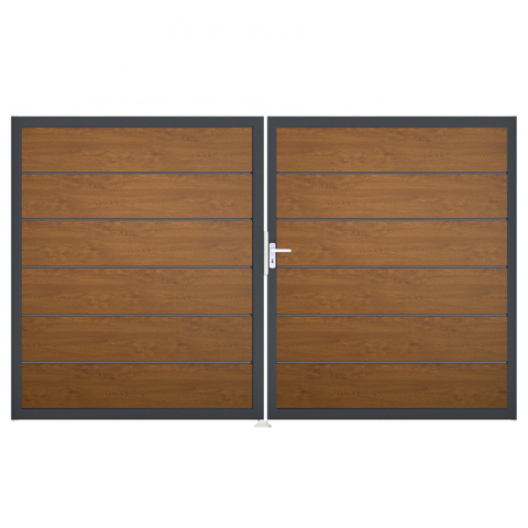 Groja BasicLine Steckzaun Premium Doppeltor DIN Links Sonderbreite H:180cm Golden Oak DB703