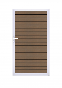 GrojaSolid Rhombus BPC Steckzaun Universal Tor Sonderbreite H:180cm Teak  Alu -blank  EV1