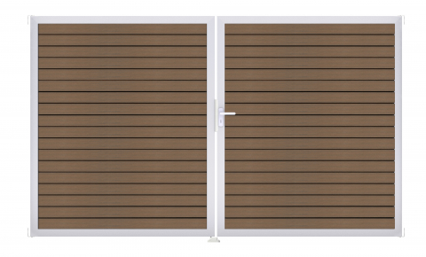 GrojaSolid Rhombus BPC Steckzaun Doppeltor 300x180cm Teak co-exdrudiert EV1, DIN links