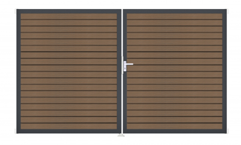 GrojaSolid Rhombus BPC Steckzaun Doppeltor 300x180cm Teak co-exdrudiert DB703, DIN links