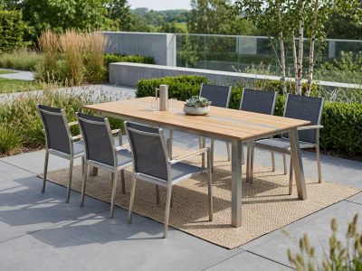 Zebra Linax-One Essgruppe Ausziehtisch 220-280x100cm aus recyceltem Teakholz