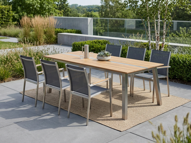 Zebra Linax-One Essgruppe Ausziehtisch 220-280x100cm aus recyceltem Teakholz