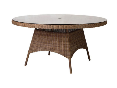 Alexander Rose Monte Carlo Tisch rund 150cm Geflecht Braun, mit Glasplatte